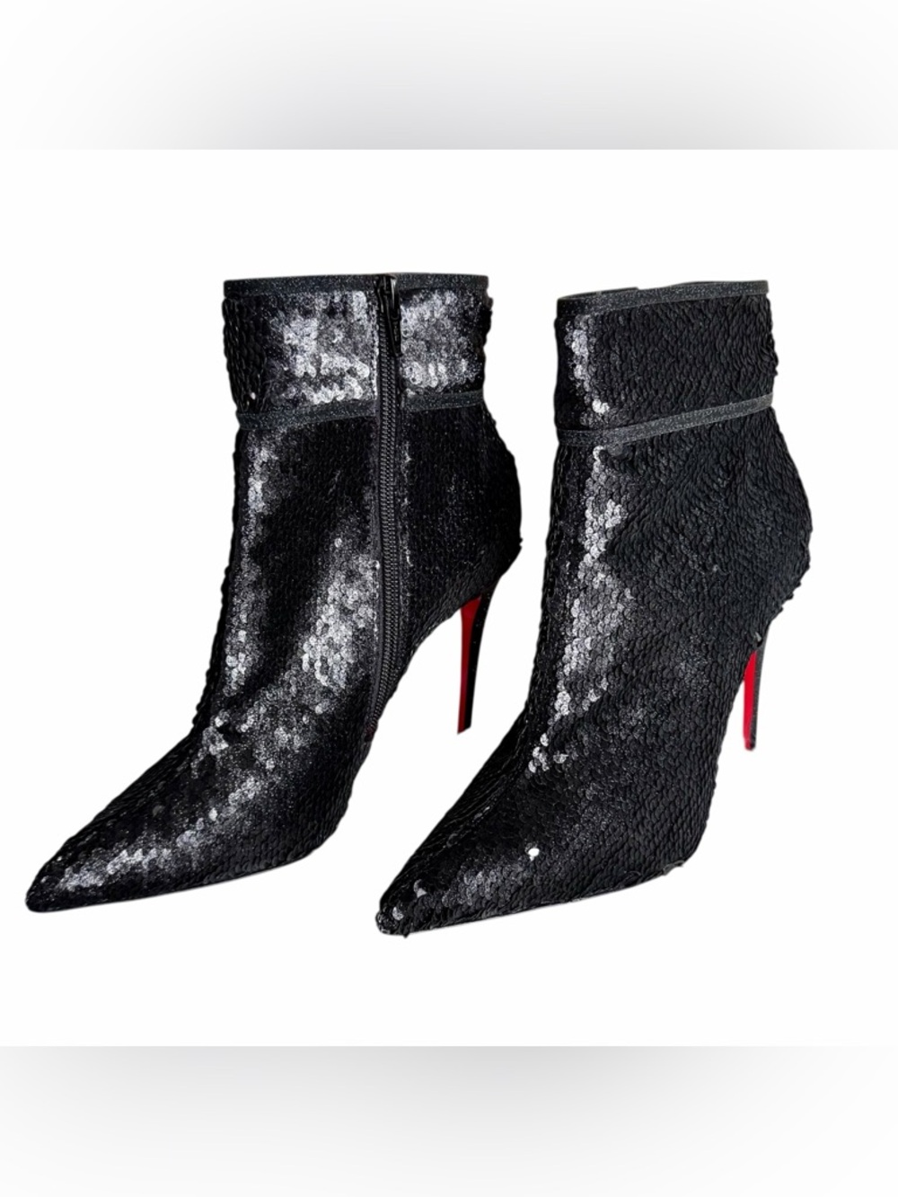 NWT Christian Louboutin Moulakate 100 Glitter Ankle Boots EU 37.5 US 7 Red Sole - Picture 5 of 10